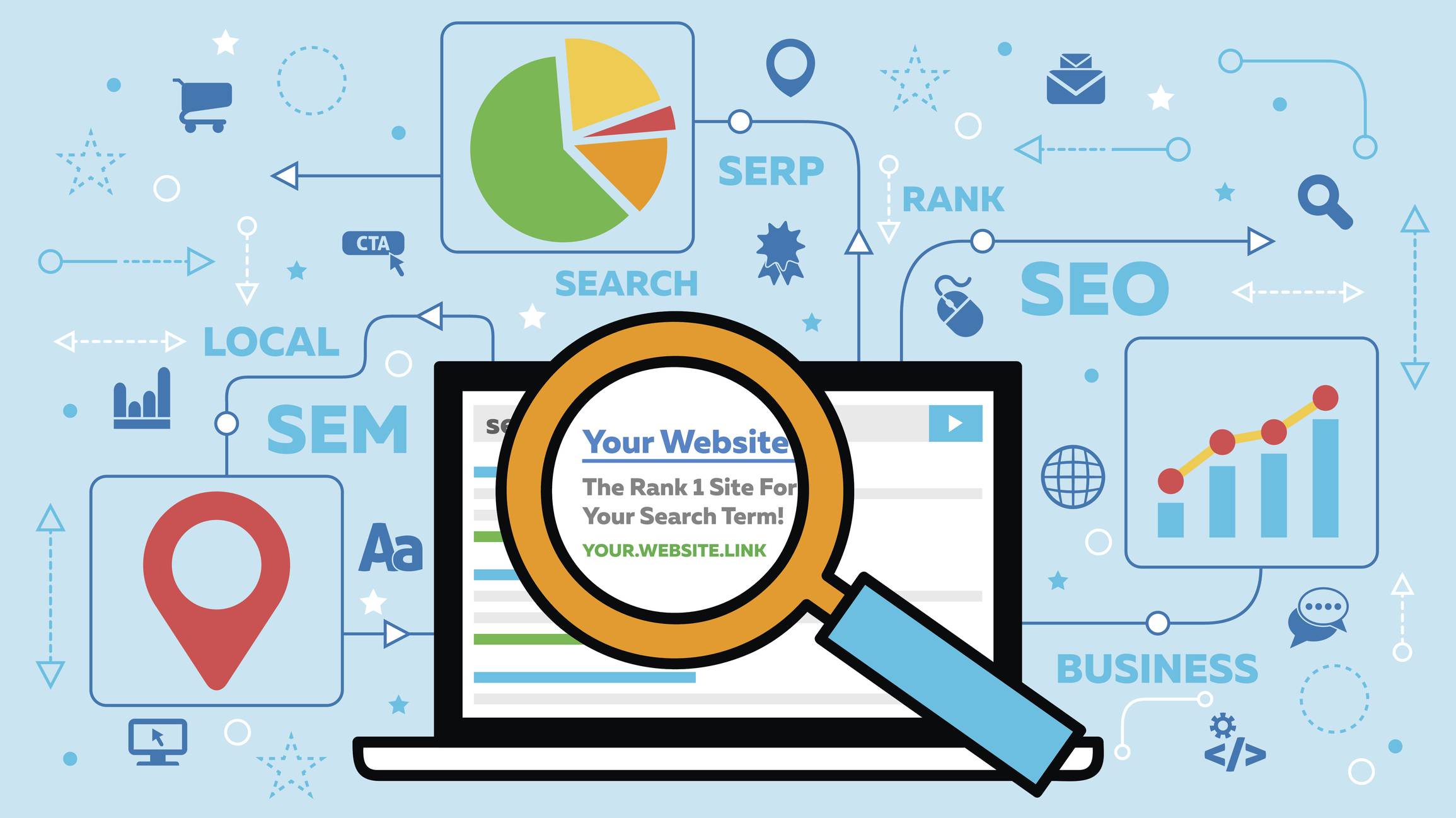 SEO Concept with Laptop and Icons