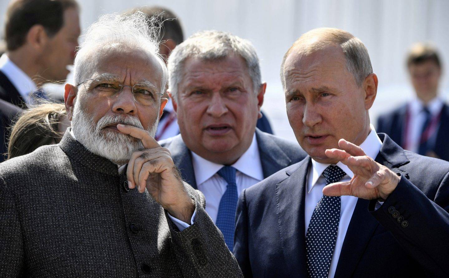 FILE PHOTO: Russian President Putin and Indian Prime Minister Modi visit the Zvezda shipyard