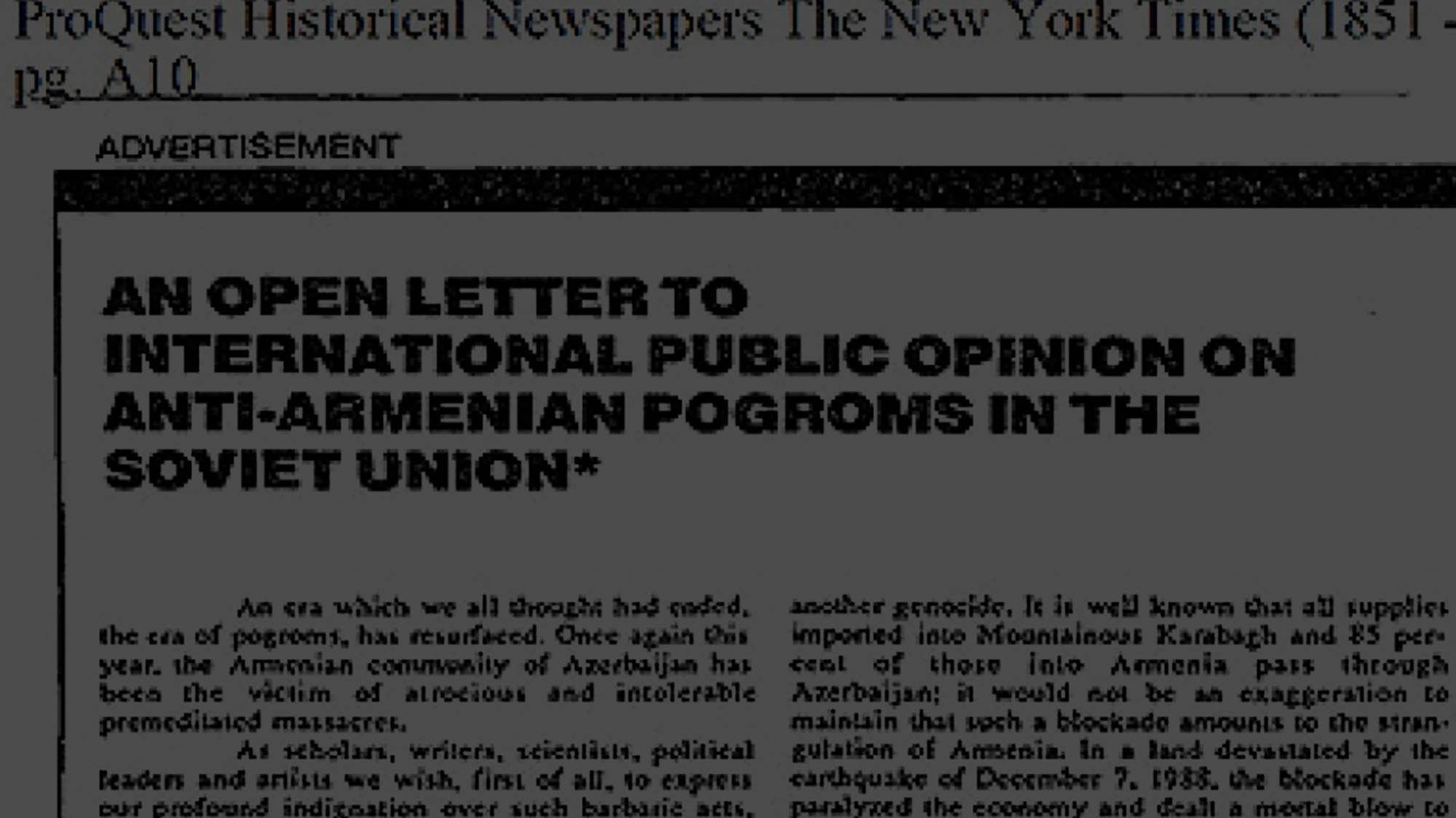 An Open Letter on Anti-Armenian Pogroms in the Soviet Union
